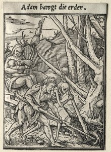 Taniec śmierci: Adam uprawiający ziemię autorstwa Hans Holbein