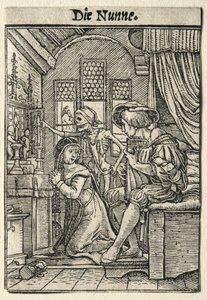 Taniec Śmierci: Zakonnica. autorstwa Hans Holbein