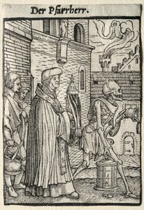 Taniec Śmierci: Pastor. autorstwa Hans Holbein