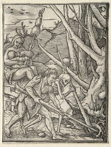 Taniec śmierci: Adam uprawiający ziemię. autorstwa Hans Holbein