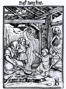 Śmierć zabierająca dziecko, z cyklu „Taniec śmierci”, sztych. Hans Lutzelburger, ok. 1526-8 autorstwa Hans Holbein der Jüngere