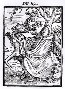 مرګ او ایبټ، د "مرګ نڅا" څخه، د هانس لوتزلبرګر لخوا نقاش شوی، c.1538 پولی autorstwa Hans Holbein der Jüngere