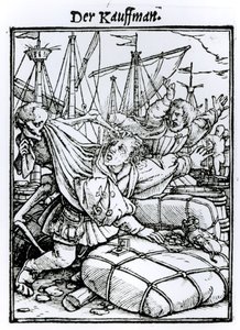 Śmierć i kupiec, z „Tańca śmierci”, sztychowany przez Hansa Lutzelburgera, ok. 1538 autorstwa Hans Holbein der Jüngere