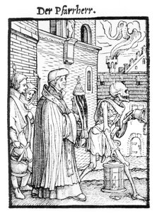 Śmierć i proboszcz, z „Tańca śmierci”, sztychowany przez Hansa Lutzelburgera, ok. 1538 autorstwa Hans Holbein der Jüngere