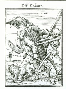 Śmierć i Pedlar, z „Tańca śmierci”, rycina Hansa Luutzelburgera, ok. 1538 autorstwa Hans Holbein der Jüngere