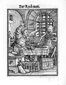 Śmierć i bogacz, z „Tańca śmierci”, rycina Hansa Lutzelburgera, ok. 1538 autorstwa Hans Holbein der Jüngere