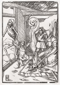 Śmierć przychodzi dla Dziecka, z „Der Todten Tanz”, opublikowanej w Bazylei, 1843 r. autorstwa Hans Holbein der Jüngere