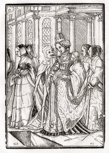 Śmierć nadchodzi dla cesarzowej, rytowany przez Georga Scharffenberga, z „Der Todten Tanz”, wydanej w Bazylei, 1843 (lito) autorstwa Hans Holbein der Jüngere