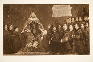 Henryk VIII nadający prawa cyrulikom, ok. 1543, wyd. 1902 (kolotyp) autorstwa Hans Holbein der Jüngere