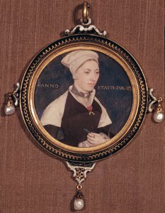 Miniaturowy portret Jane Small, dawniej pani Robert Pemberton, ok. 1540 (wc na welinie osadzony na karcie do gry)