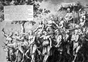 Triumf ubóstwa, rys. Jan de Bisschop, ok. 1650 (pióro, atrament i pranie na papierze) autorstwa Hans Holbein der Jüngere