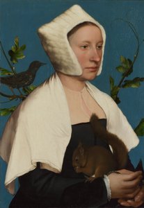 Kobieta z wiewiórką i szpakiem (Anne Lovell)  autorstwa Hans Holbein the Younger