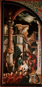 Ołtarz Oberried: „Adoracja pasterzy”” Detrempe na drewnie Hansa Holbeina Młodego (1497/8-1543) 1521-1522 nd. 231x109 cm Cathedrale de Fribourg, Szwajcaria autorstwa Hans Holbein der Jüngere