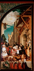 Ołtarz Oberried: „Adoracja Trzech Króli”” Detrempe na drewnie Hansa Holbeina Młodego (1497/8-1543) 1521-1522 nd. 231x109 cm Cathedrale de Fribourg, Szwajcaria autorstwa Hans Holbein der Jüngere