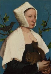 Dama z wiewiórką i szpakiem (Anne Lovell?). Około 1526-28 r. autorstwa Hans Holbein der Jüngere