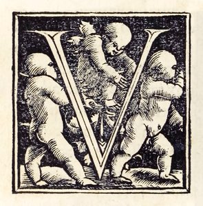 Iluminowane „V” z trzeciego wydania „Utopii” Sir Thomasa More