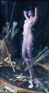 W pracowni: Wizja artysty, ok. 1900 (olej na płótnie) autorstwa Hans Holtzbecher