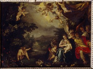 Święta Rodzina ze św. Elżbietą i św. Janem Chrzcicielem. Obraz Hansa Rottenhammera Groina (1564-1625), olej na miedzi. Sztuka niemiecka, koniec XVI-XVII w., sztuka barokowa. Państwowe Muzeum Sztuk Pięknych im. A. Puszkina, Moskwa.