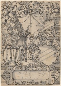 Dawca z herbem (Tarcza Towarzysz i Ukośna Tarcza Heraldyczna) autorstwa Hans Jegli II