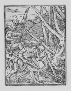 Kopanie Adama, z Tańca śmierci, ca. 1526, opublikowany 1538.