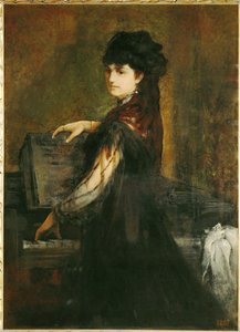 Amalie Makart, z domu Rothmayr, pierwsza żona artysty, przy fortepianie... (obraz na płótnie) autorstwa Hans Makart
