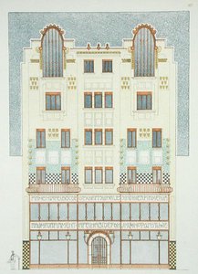 Projekt pięciopiętrowego budynku, początek XX wieku, z „Documents Architecture Moderne” (kolor lito) autorstwa Hans Mayr