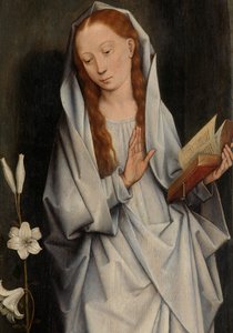 Fragment Matki Boskiej z rewersu pary skrzydeł przedstawiający Zwiastowanie (olej na desce) autorstwa Hans Memling