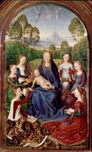 Dyptyk Jean du Cellier: Dziewica i sześciu świętych (olej na desce) autorstwa Hans Memling