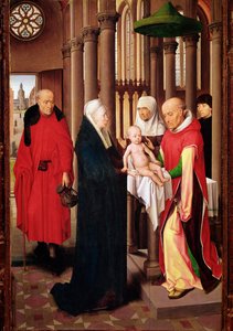 Prezentacja w świątyni. Prawy panel Tryptyku Adoracji Trzech Króli (Detrempe na drewnie, ok.1470) autorstwa Hans Memling