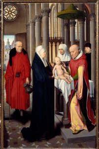 Tryptyk Adoracji Trzech Króli. Szczegół prawego panelu: Prezentacja w świątyni. Detrempe na drewnie Hansa Memlinga (1433-1494), ok. 1470. Madryt. Muzeum Prado autorstwa Hans Memling