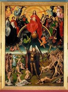 Tryptyk z Sądem Ostatecznym, panel środkowy: Sąd i ważenie dusz (tryptyk na panelu) autorstwa Hans Memling