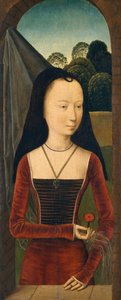 Młoda kobieta z różem, ca. 1485-90. autorstwa Hans Memling