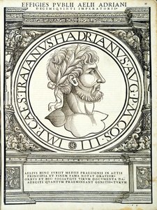 Aelius Hadrianus, ilustracja z Imperatorum romanorum omnium orientalium et occidentalium verissimae imagines ex antiquis numismatis, drzeworyt Rudolpha Wyssenbacha, wydrukowany przez Andreasa Gesnera, Zuri autorstwa Hans Rudolf Manuel Deutsch