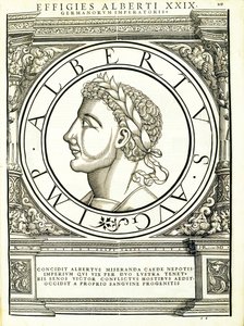 Albert I, ilustracja z „Cesarzy rzymskich całego Wschodu i Zachodu”, drzeworyt Rudolpha Wyssenbacha, druk Andreas Gesner, Zurych autorstwa Hans Rudolf Manuel Deutsch