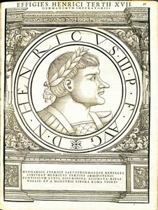 Henryk III, ilustracja z „Cesarzy rzymskich całego Wschodu i Zachodu”, drzeworyt Rudolpha Wyssenbacha, druk Andreas Gesner, Zurych autorstwa Hans Rudolf Manuel Deutsch