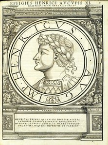 Henryk I Auceps, ilustracja z „Cesarzy rzymskich całego Wschodu i Zachodu”, drzeworyt Rudolpha Wyssenbacha, druk Andreas Gesner, Z