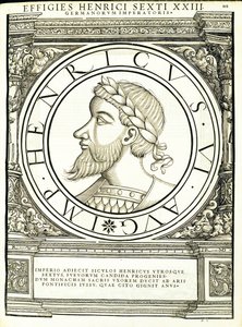Henryk VI, ilustracja z najbardziej autentycznych obrazów starożytnych cesarzy rzymskich Wschodu i Zachodu, drzeworyt Rudolpha Wyssenbacha, druk Andreas Gesner, Zurych, 1