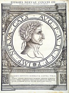 Nerwa, ilustracja z „Cesarzy rzymskich całego Wschodu i Zachodu”, drzeworyt Rudolpha Wyssenbacha, druk Andreas Gesner, Zurych, 1559