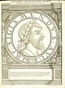 Sigismundus, ilustracja z "Imperatorum romanorum omnium orientalium et occidentalium verissimae imagines ex antiquis numismatis", drzeworyt Rudolpha Wyssenbacha, wydrukowany przez Andreasa Gesnera, Zurych, autorstwa Hans Rudolf Manuel Deutsch