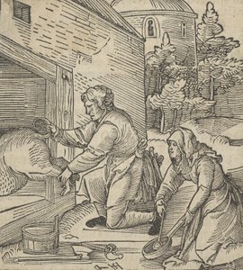 Rolnik ubijający świnię, z Hymmelwagen auff dem, wer wol leben..., 1517.