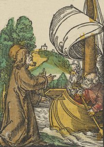 Chrystus uspokaja burzę nad Jeziorem Tyberiadzkim, z Das Plenarium, 1517. autorstwa Hans Schäufelein the Elder