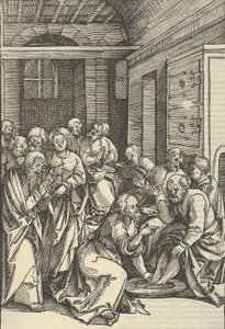 Chrystus myjący stopy św. Piotra, z „Zwierciadła męki Pana naszego Jezusa Chrystusa”, 1507. autorstwa Hans Schäufelein the Elder