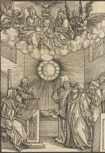 Autor piszący Layenspiegel, Trójca i Dziewica w górnym centrum, z ..., 1511. autorstwa Hans Schäufelein the Elder