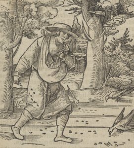 Ptaki jedzące ziarno siewcy, z Hymmelwagen auff dem, wer wol Leben..., 1517. autorstwa Hans Schäufelein the Elder