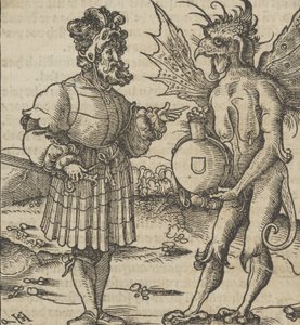 Diabeł ofiarujący rycerzowi truciznę, z Hymmelwagen auff dem, wer wol leben..., 1517.