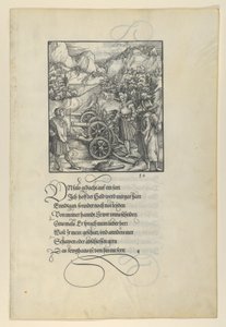 Unfalo zagrażające Theuerdanck, powodujące eksplozję trzech armat, z Theuerdan..., 1517.