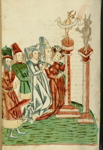 Grupa mężczyzn i kobiet kultu dwóch bożków, 1469 (tusz, wash i tempera na papierze)