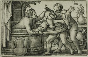 Bufon i dwie kąpiące się kobiety autorstwa Hans Sebald Beham