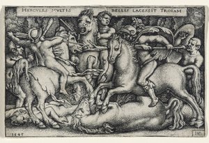 Walka Herkulesa z Trojanami, 1545 (rycina na papierze czerpanym) autorstwa Hans Sebald Beham