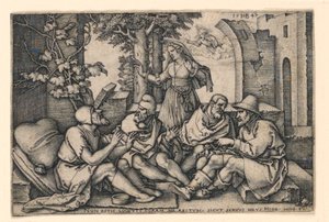 Job rozmawia ze swoimi przyjaciółmi autorstwa Hans Sebald Beham